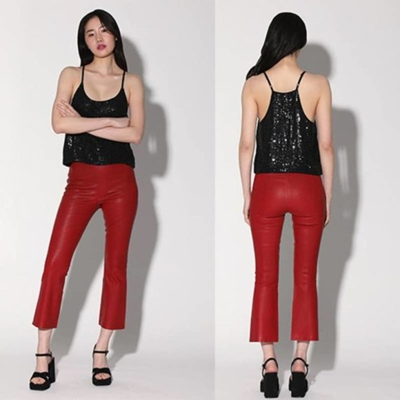 Walter Baker Lori Pull On Stretch Leather Flared Pant Women's Red